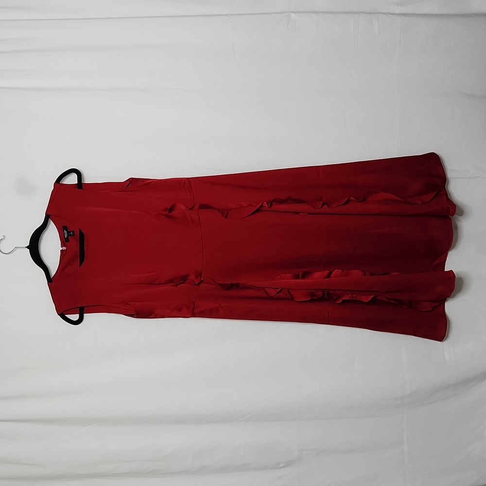 Simply Vera Vera Wang Womens Ruffle A-line Midi Dress Size L Red Satin & Charmeu